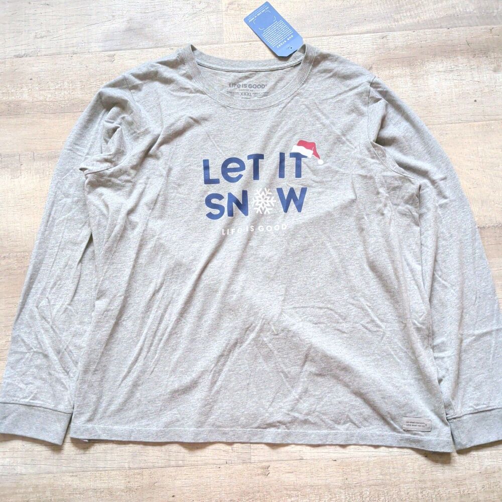 ​Life is Good Women's Long Sleeve Crusher Tee Let It Snow Gray Shirt Size XXXL